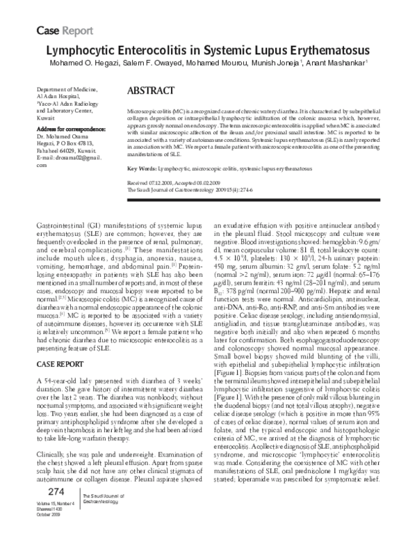 (PDF) Lymphocytic enterocolitis in systemic lupus erythematosus