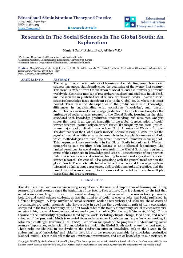 (PDF) Research In The Social Sciences In The Global South: An Exploration