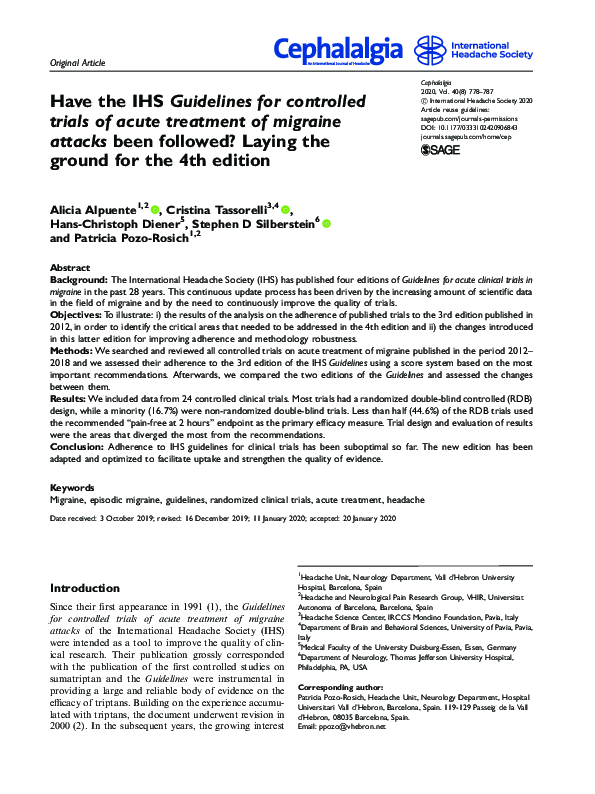 (PDF) Have the IHS Guidelines for controlled trials of acute treatment ...