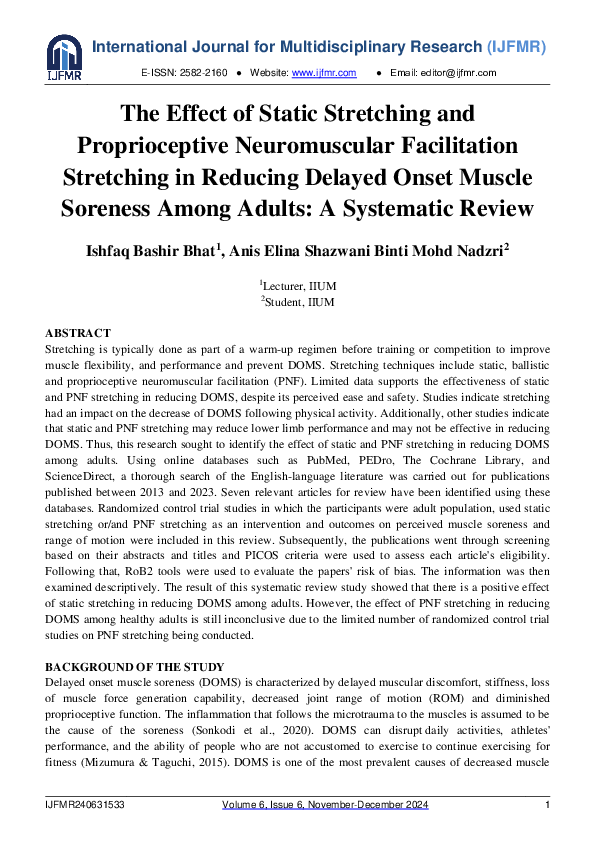 (PDF) The Effect of Static Stretching and Proprioceptive Neuromuscular ...