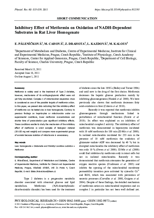 (PDF) Inhibitory Effect of Metformin on Oxidation of NADH-Dependent ...