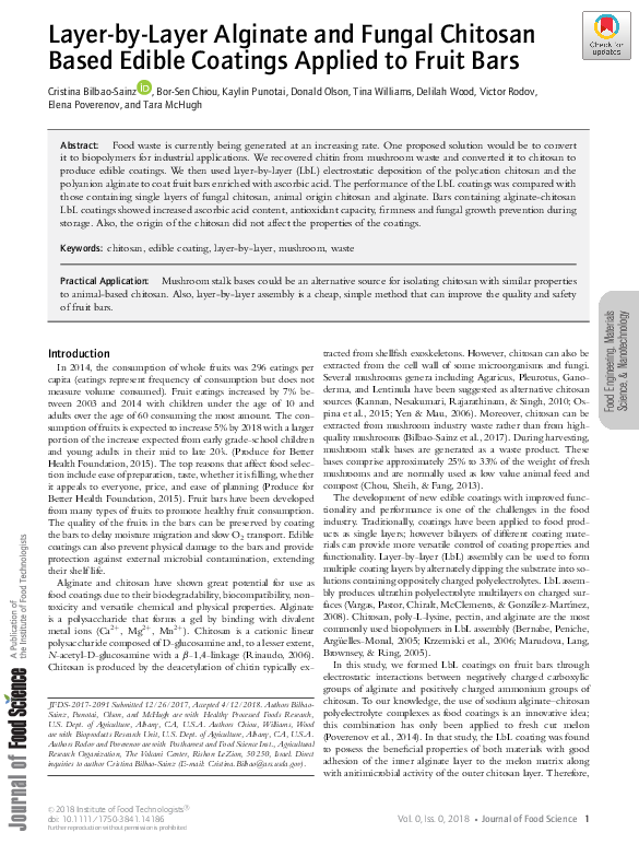 (PDF) Layer‐by‐Layer Alginate and Fungal Chitosan Based Edible Coatings ...