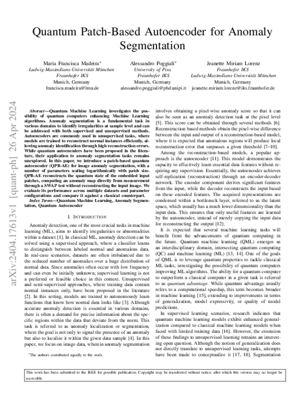(PDF) Quantum Patch-Based Autoencoder for Anomaly Segmentation