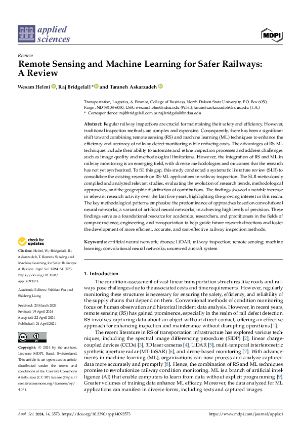 (PDF) Remote Sensing and Machine Learning for Safer Railways: A Review