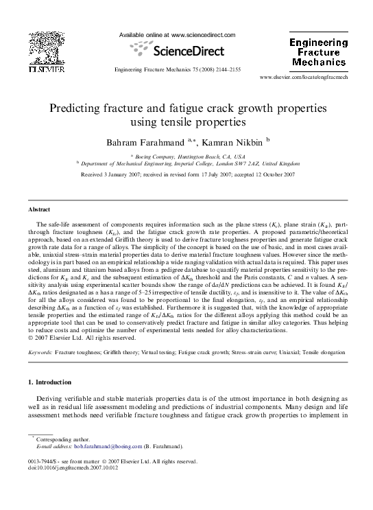 (PDF) Predicting fracture and fatigue crack growth properties using ...