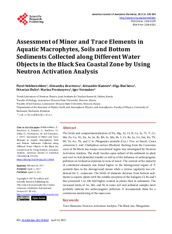 (PDF) Assessment of Minor and Trace Elements in Aquatic Macrophytes ...