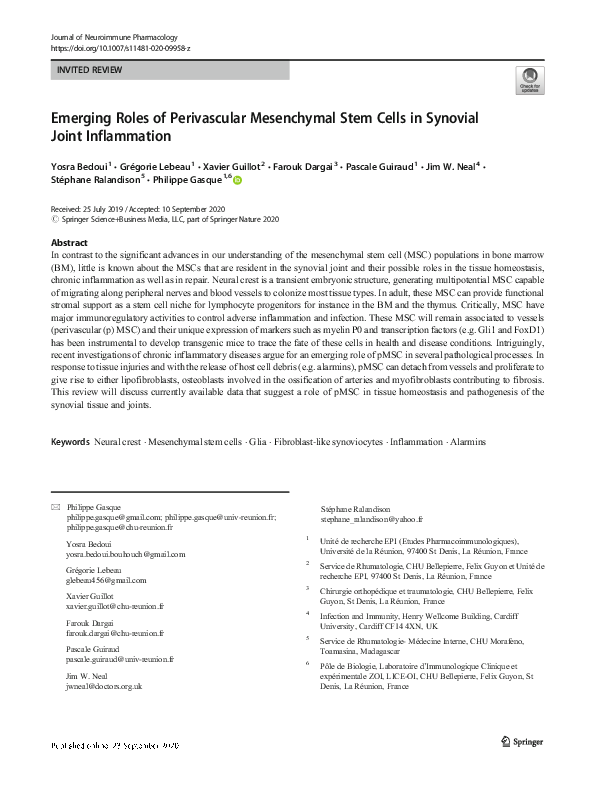 (PDF) Emerging Roles of Perivascular Mesenchymal Stem Cells in Synovial ...