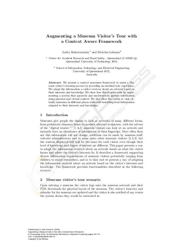 (PDF) Augmenting a Museum Visitor’s Tour with a Context Aware Framework