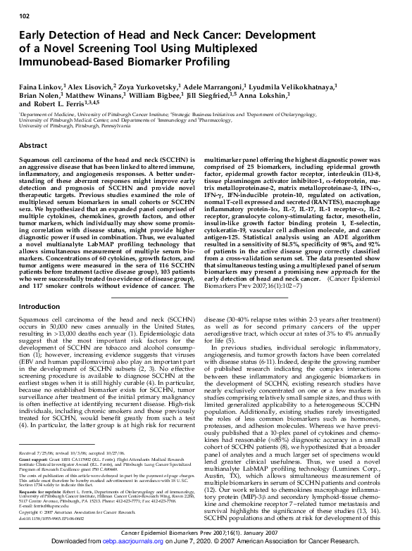 (PDF) Early Detection of Head and Neck Cancer: Development of a Novel ...
