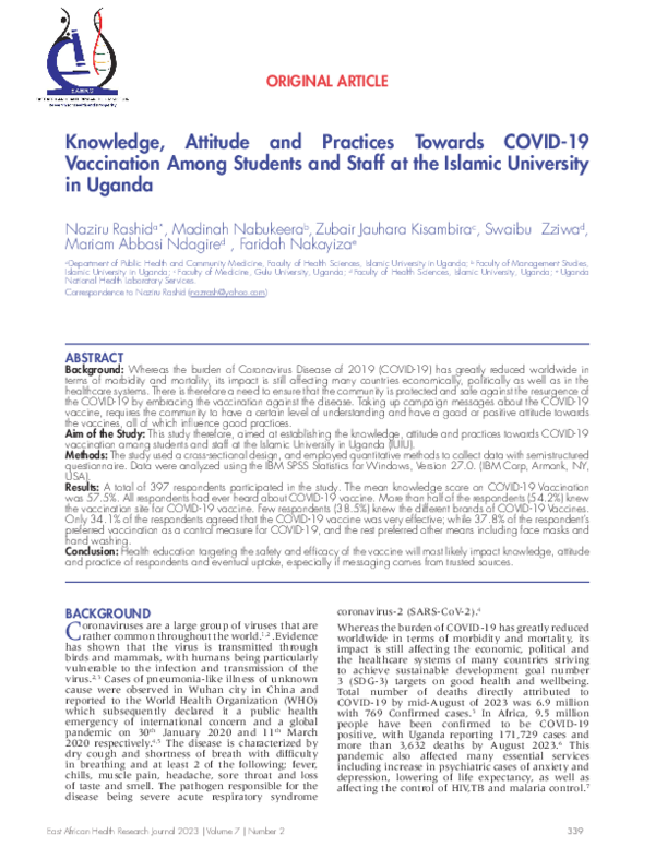 (PDF) Knowledge, Attitude and Practices Towards COVID-19 Vaccination ...
