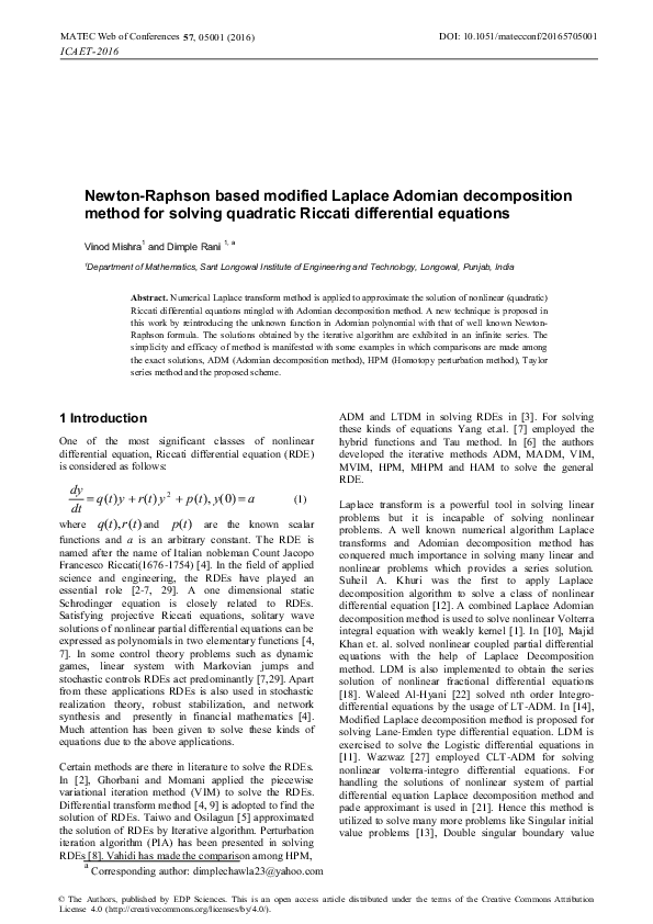 (PDF) Newton-Raphson based modified Laplace Adomian decomposition ...