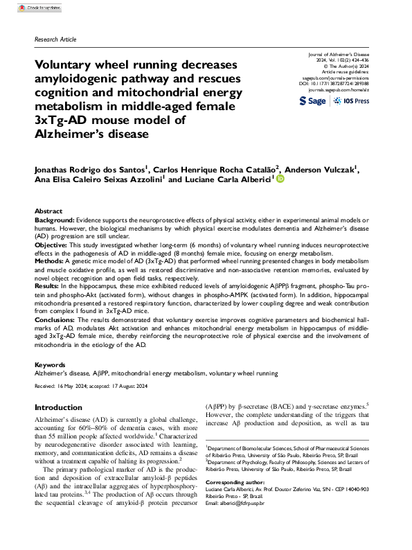 (PDF) Voluntary wheel running decreases amyloidogenic pathway and ...