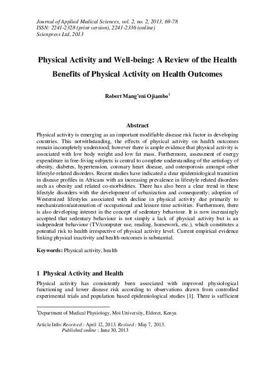 (PDF) Physical activity and well-being: A review of the health benefits ...
