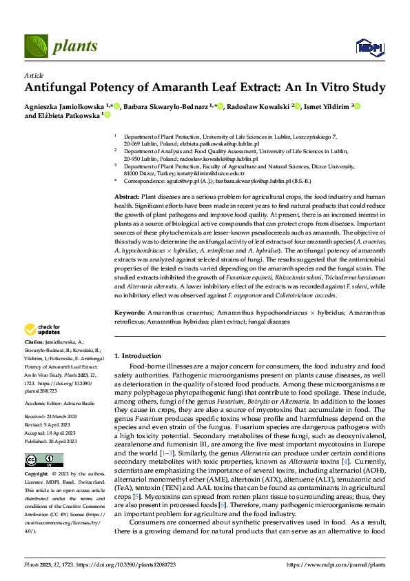(PDF) Antifungal Potency of Amaranth Leaf Extract: An In Vitro Study