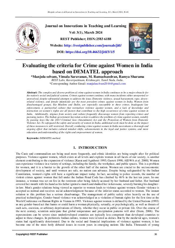 (PDF) Evaluating the criteria for Crime against Women in India based on ...