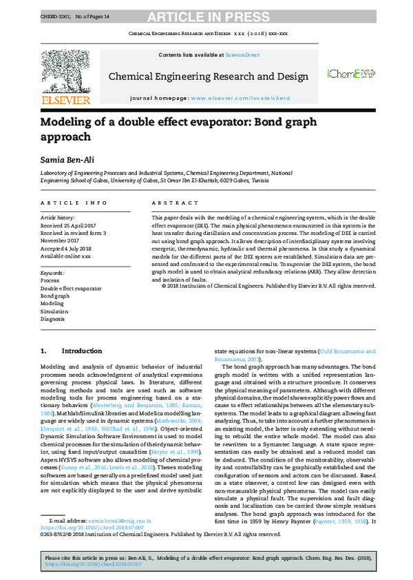 (PDF) Modeling of a double effect evaporator: Bond graph approach