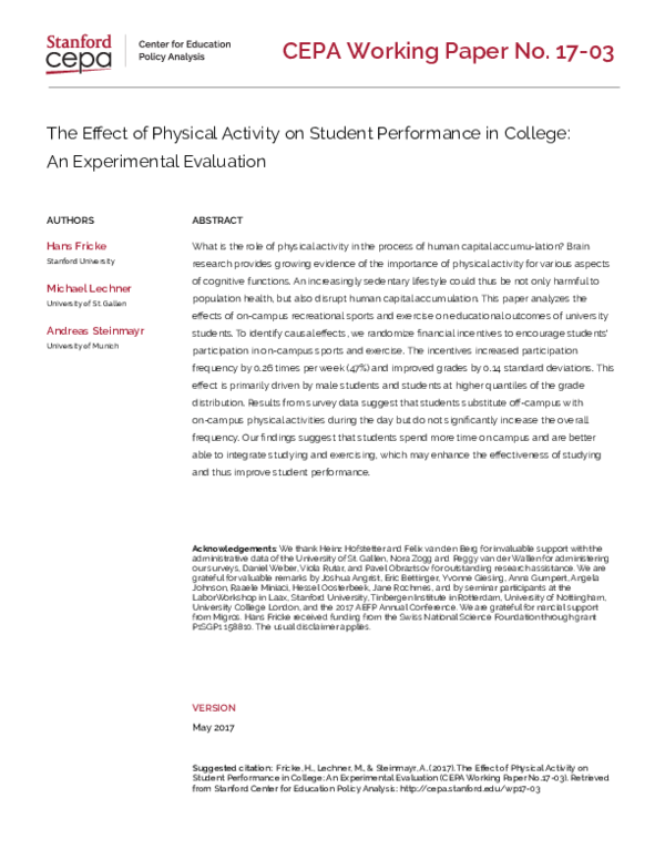 (PDF) The Effect of Physical Activity on Student Performance in College