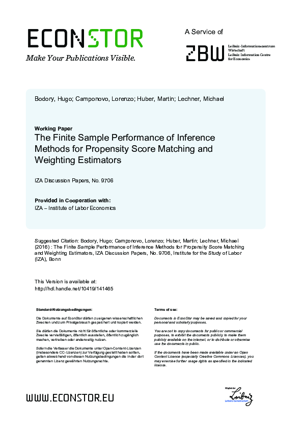 (PDF) The Finite Sample Performance of Inference Methods for Propensity ...