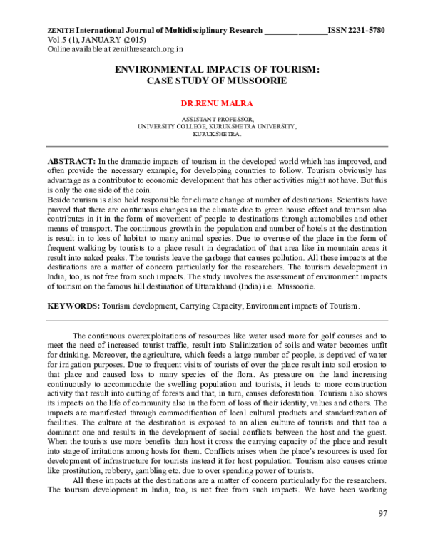 (PDF) Environment Impacts of Tourism. Case study of selected ...