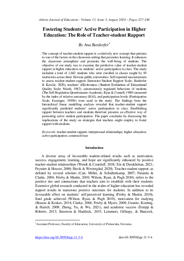 (PDF) Fostering Students' Active Participation in Higher Education: The ...