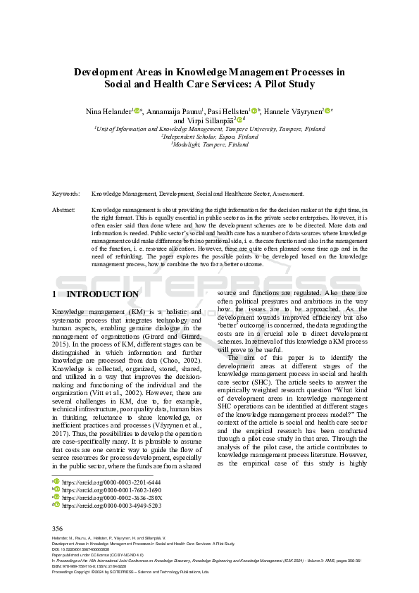 (PDF) Development Areas in Knowledge Management Processes in Social and ...