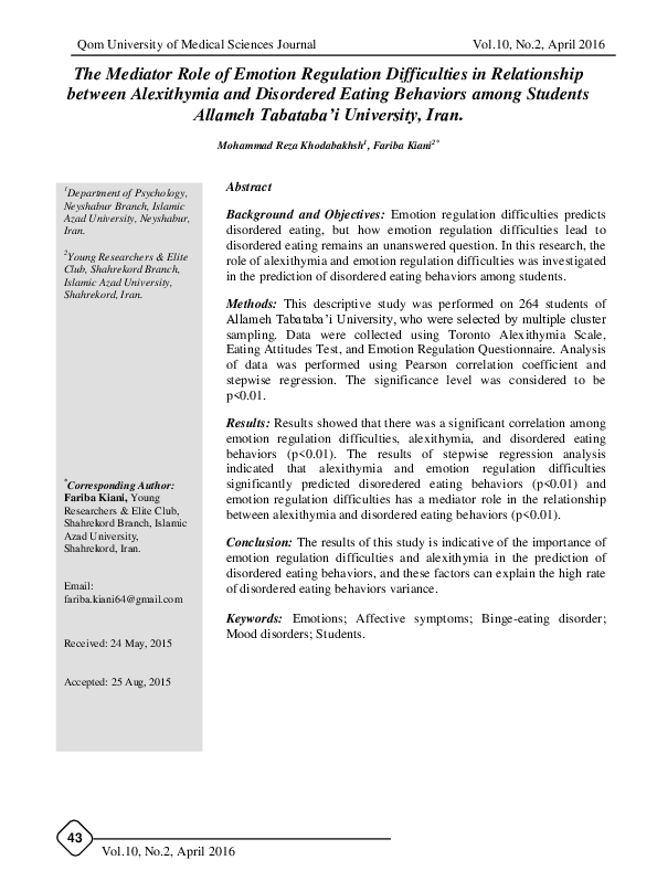 (PDF) The Mediator Role of Emotion Regulation Difficulties in ...
