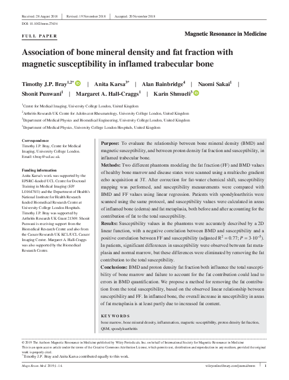 (PDF) Association of bone mineral density and fat fraction with ...