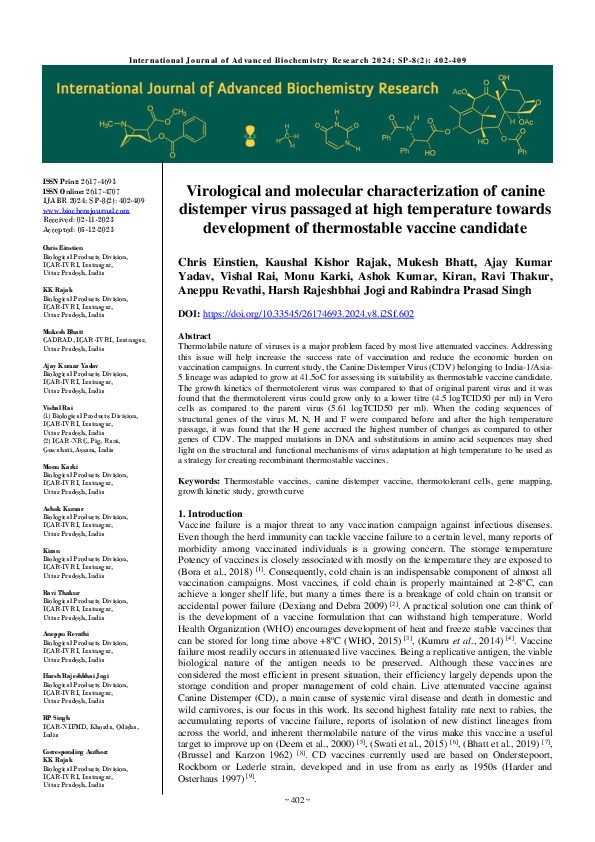 (PDF) Virological and molecular characterization of canine distemper ...