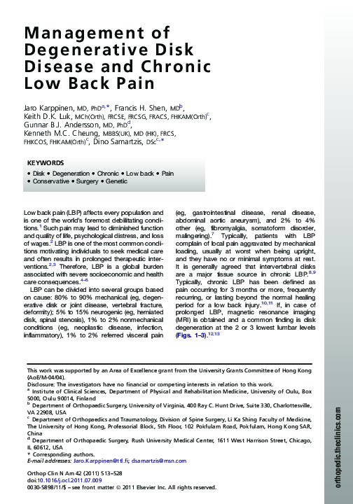 (PDF) Management of Degenerative Disk Disease and Chronic Low Back Pain ...