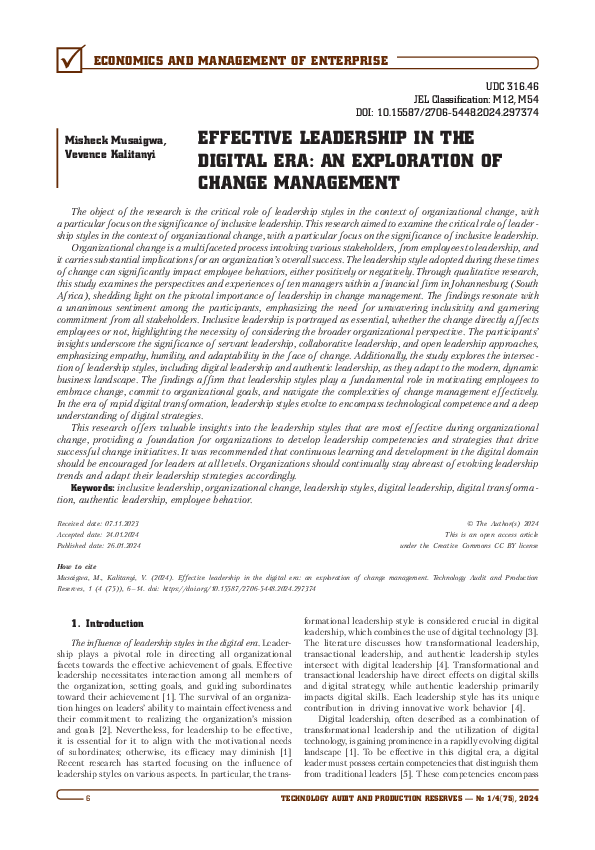 (PDF) Effective leadership in the digital era: an exploration of change ...