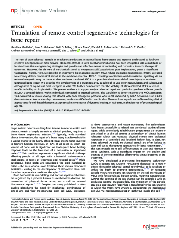 (PDF) Translation of remote control regenerative technologies for bone ...