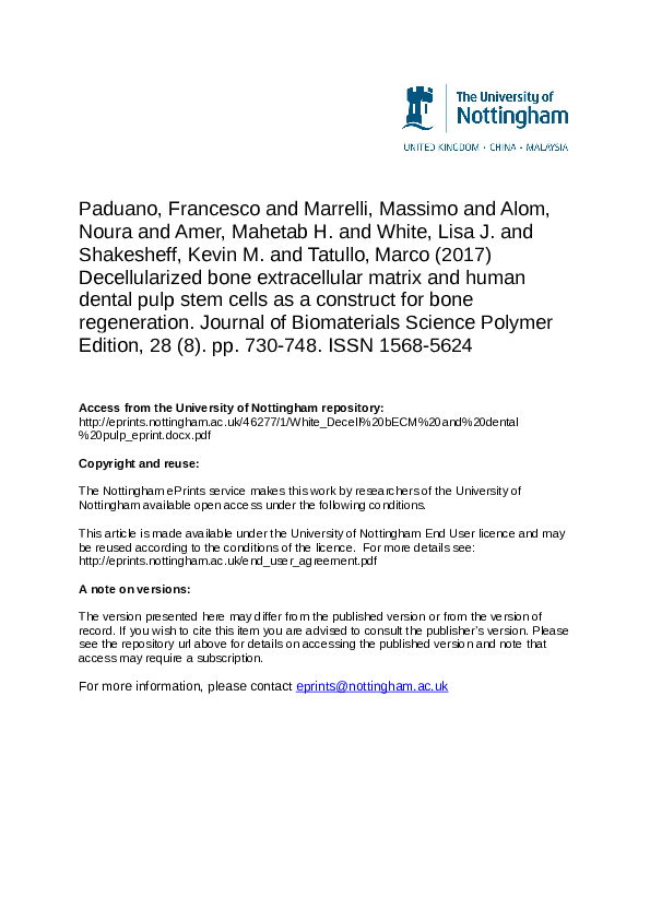 (PDF) Decellularized bone extracellular matrix and human dental pulp ...