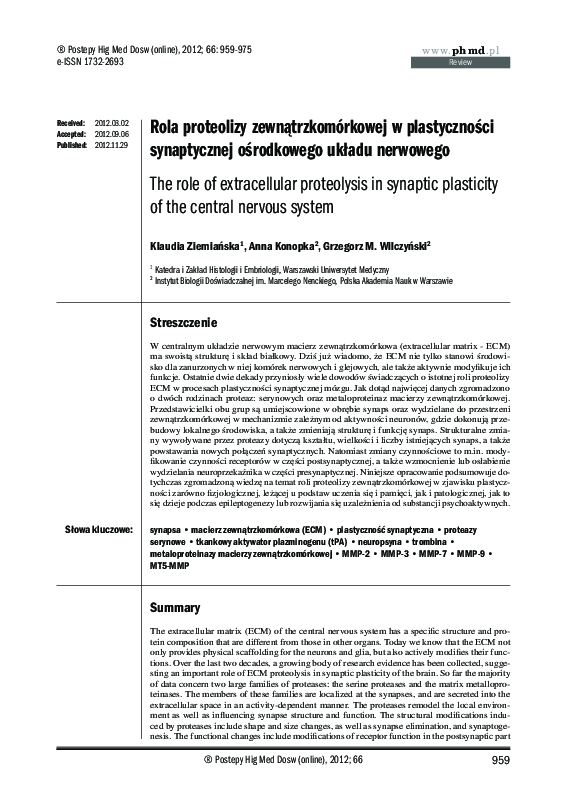 (PDF) The role of extracellular proteolysis in synaptic plasticity of ...
