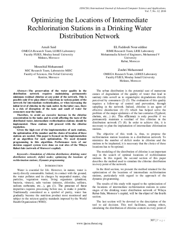 (PDF) Optimizing the Locations of Intermediate Rechlorination Stations ...