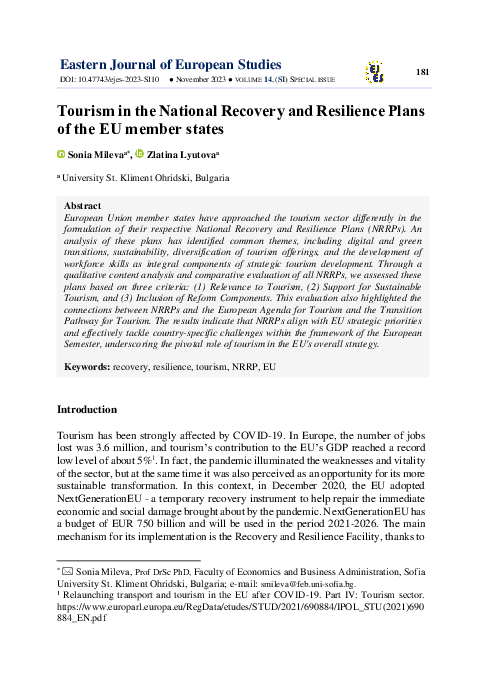 (PDF) Tourism in the National Recovery and Resilience Plans of the EU ...