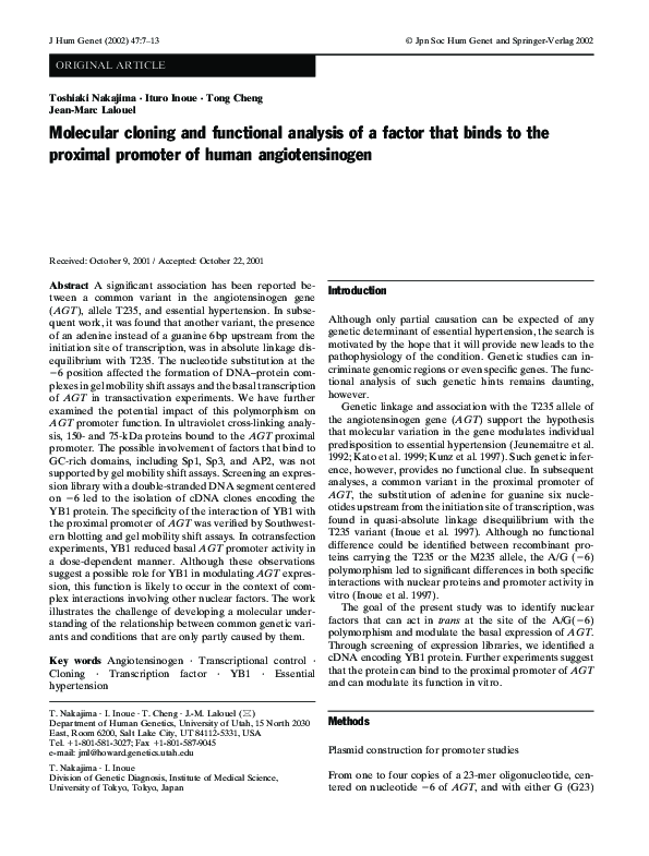 (PDF) Molecular cloning and functional analysis of a factor that binds ...