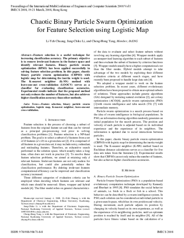 (PDF) Chaotic Binary Particle Swarm Optimization for Feature Selection ...
