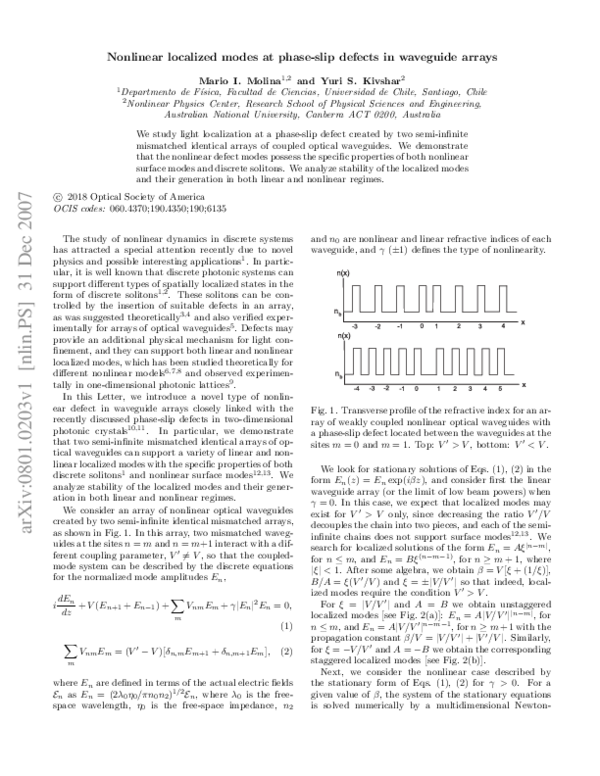 (PDF) Nonlinear localized modes at phase-slip defects in waveguide arrays