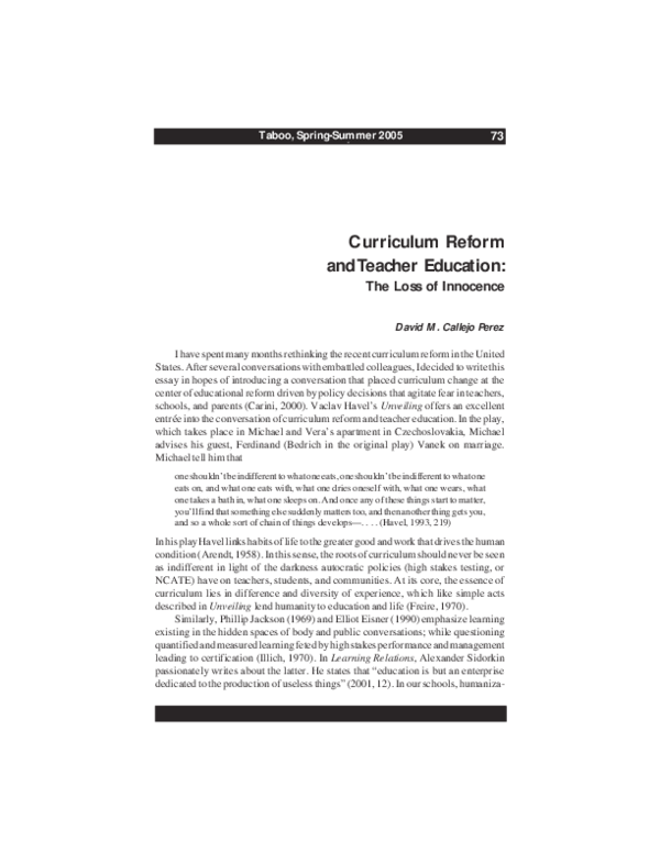 (PDF) Curriculum Reform and Teacher Education: The Loss of Innocence