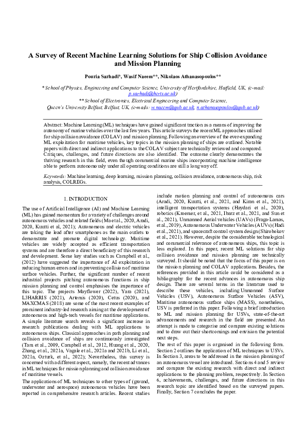 (PDF) A Survey of Recent Machine Learning Solutions for Ship Collision ...