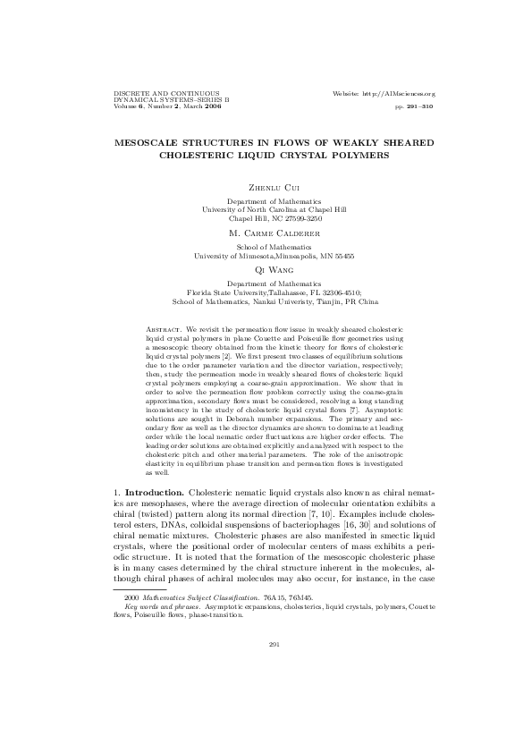 (PDF) Mesoscale structures in flows of weakly sheared cholesteric ...