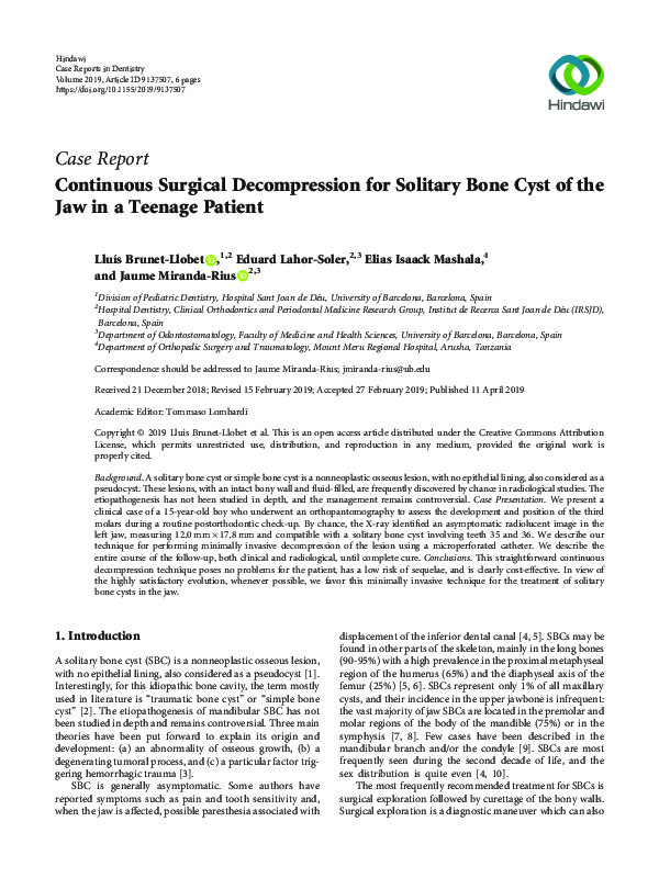 (PDF) Continuous Surgical Decompression for Solitary Bone Cyst of the ...