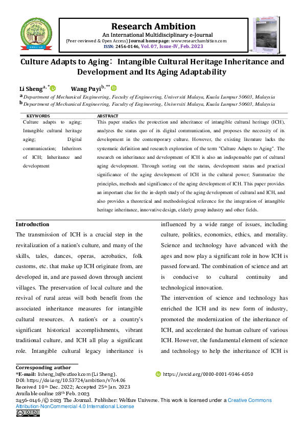 (PDF) Culture Adapts to Aging: Intangible Cultural Heritage Inheritance ...