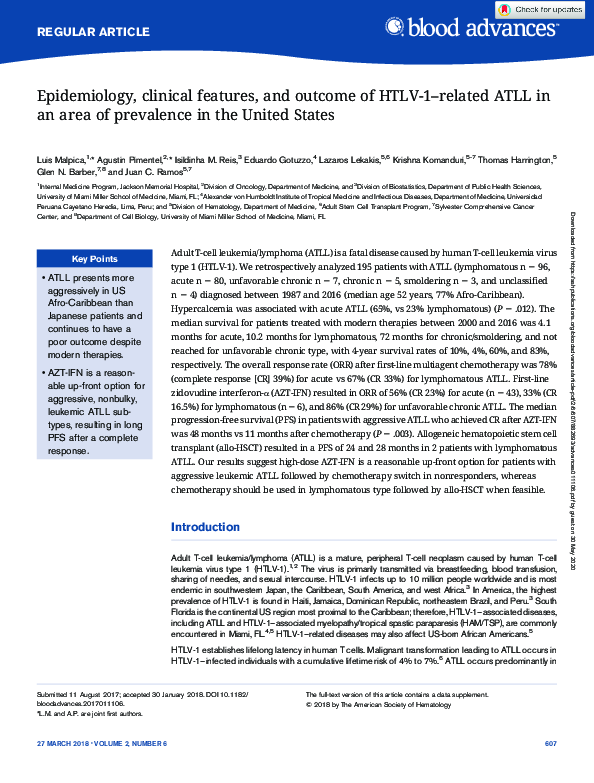 (PDF) Epidemiology, clinical features, and outcome of HTLV-1–related ...