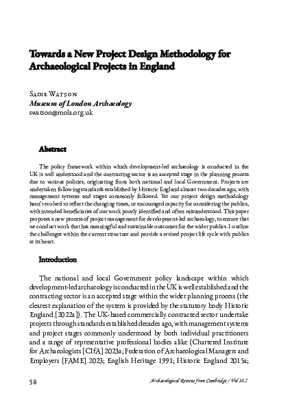 (PDF) Towards a new project design methodology for archaeological ...