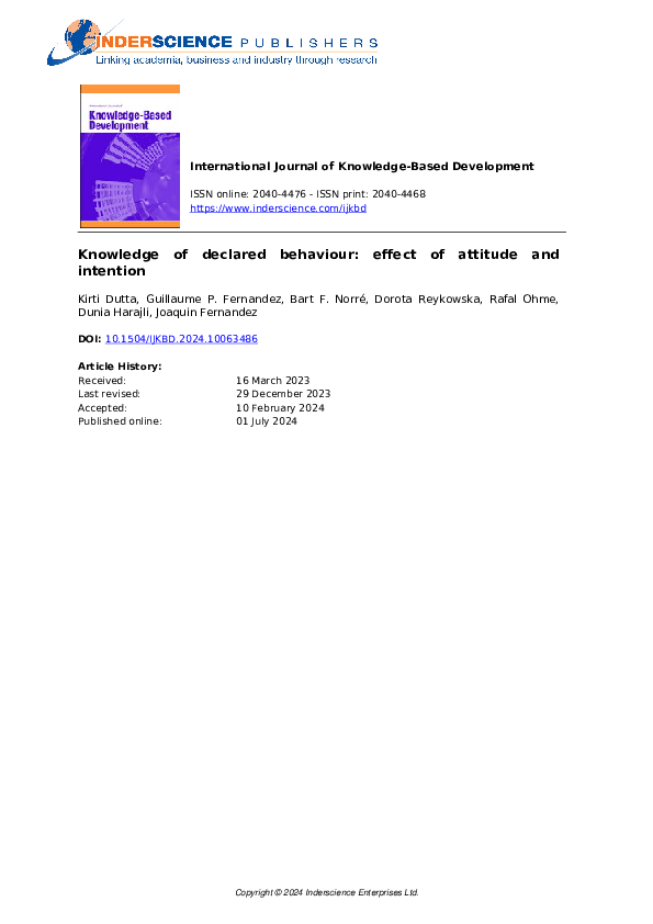 (PDF) Knowledge of declared behavior: Effect of attitude and intention