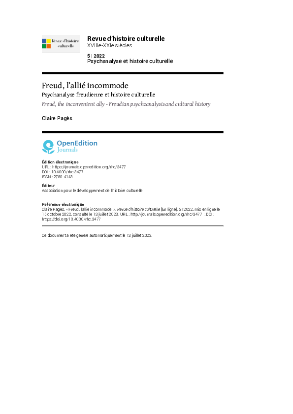 (PDF) Freud, l’allié incommode