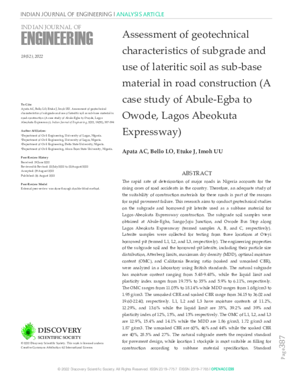 (PDF) . Assessment of geotechnical characteristics of subgrade