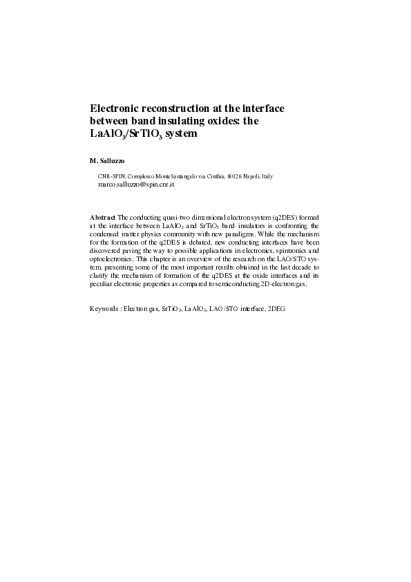 (PDF) Electronic Reconstruction at the Interface Between Band ...