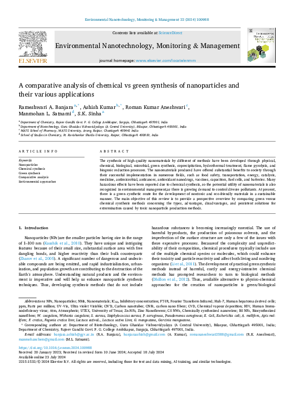(PDF) A comparative analysis of chemical vs green synthesis of ...